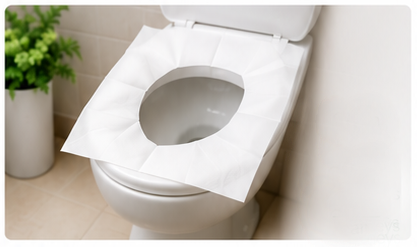 WR18 disposable toilet seat cover placed on a toilet seat